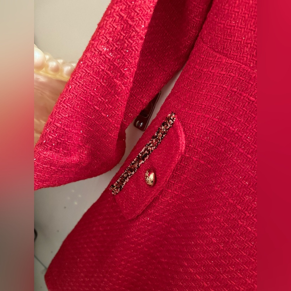 Shein Red Tweed Dress with Gold Buttons - Picture 4 of 11